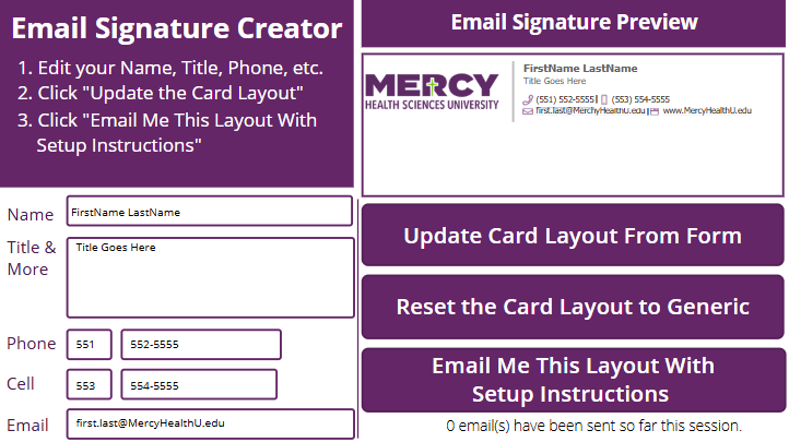 Screenshot of the Email Signature Creator application.